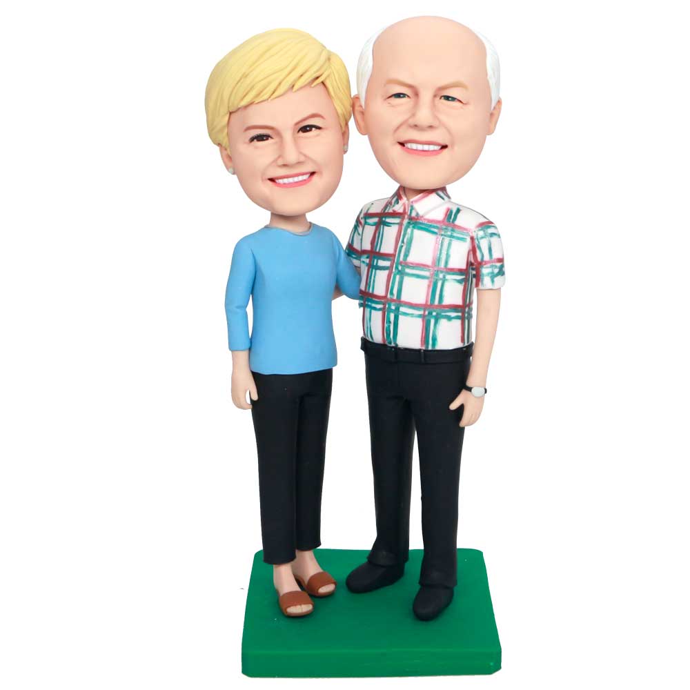 Custom Happy Couple Bobbleheads In Casual Clothes Close Together