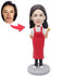 Custom Happy Female Baker Bobbleheads In Red Apron Holding A Pastry