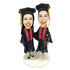 Custom Happy Female Graduation Bobbleheads In Black Gowns And Red Ribbons
