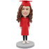 Custom Happy Female Graduation Bobbleheads In Red Gown And Black Pants