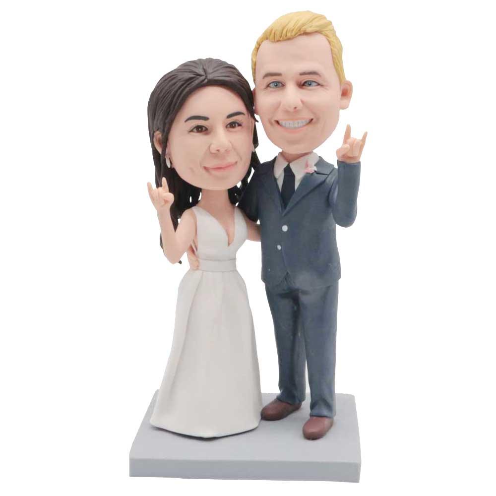 Custom Happy Wedding Bobbleheads Making The Love Gesture