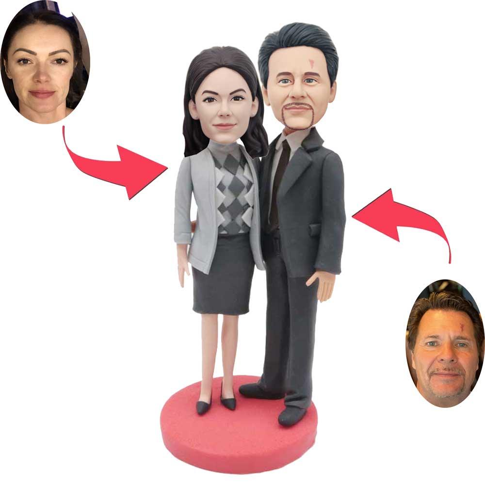 Custom Hugging Office Couple Bobbleheads In Business Suit