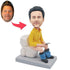 Custom Humorous Male Bobbleheads In Yellow Shirt On The Toilet