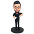 Custom Male Bartender Bobbleheads In Black Overalls With Wine