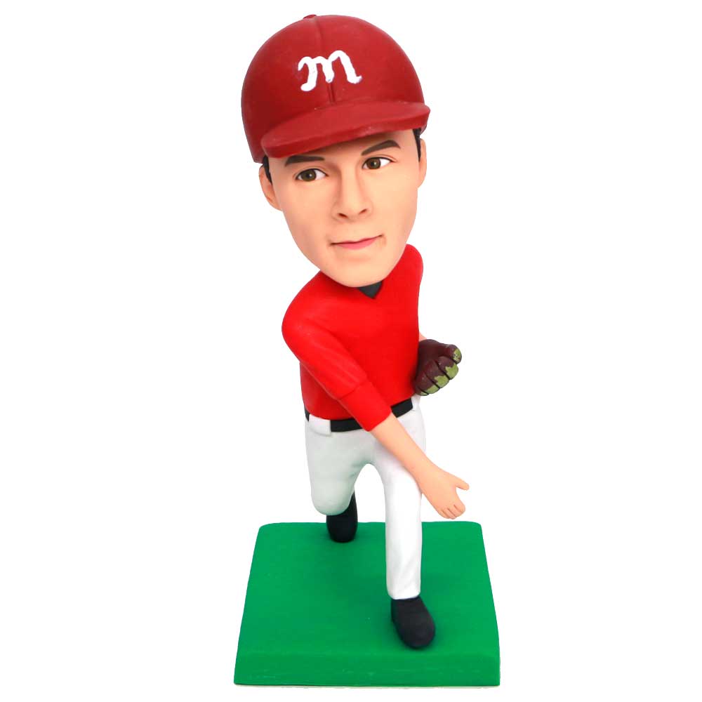 Custom Male Baseball Pitcher Bobbleheads In Professional Uniform