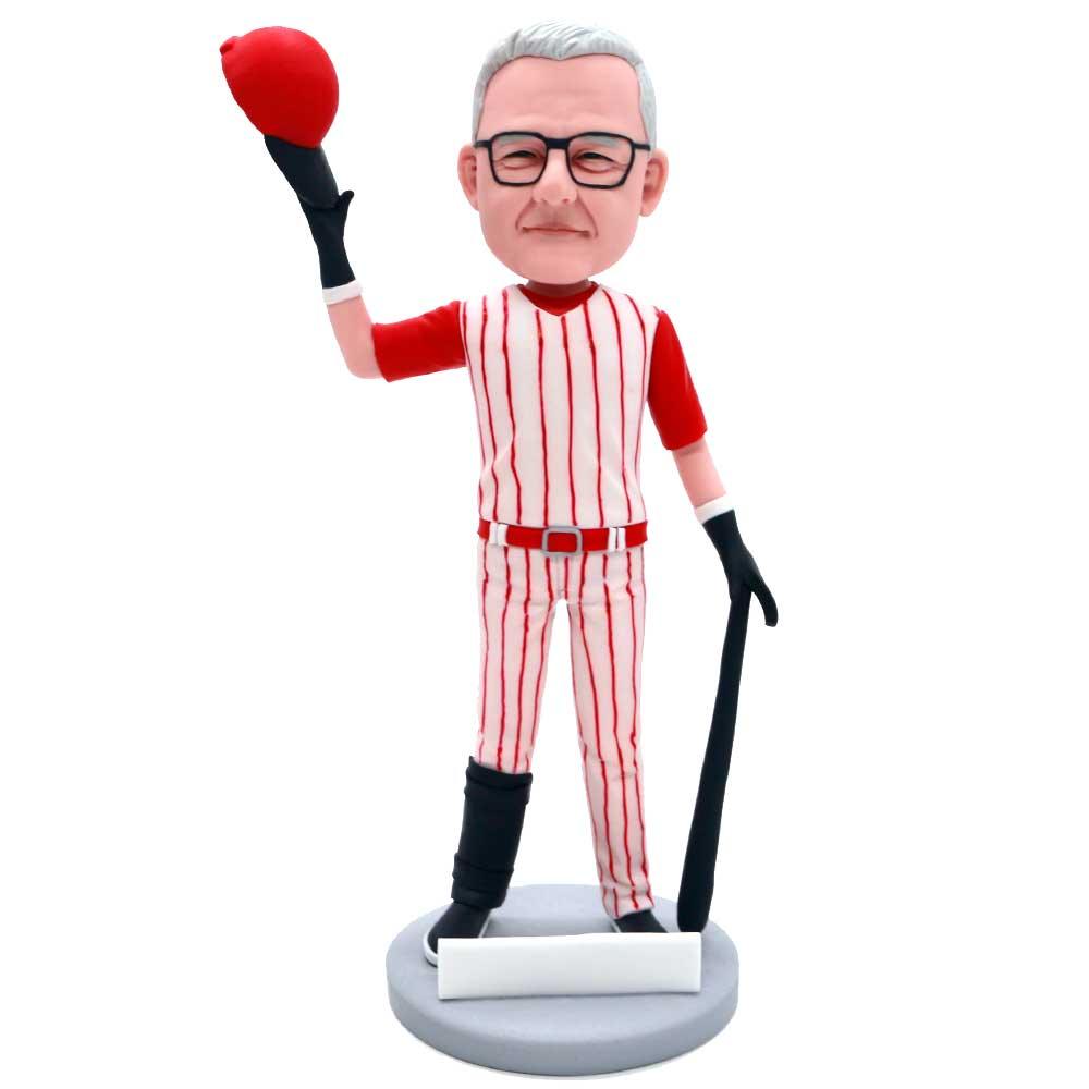 Custom Male Baseball Player Bobbleheads In Professional Sportswear Cheering For Win