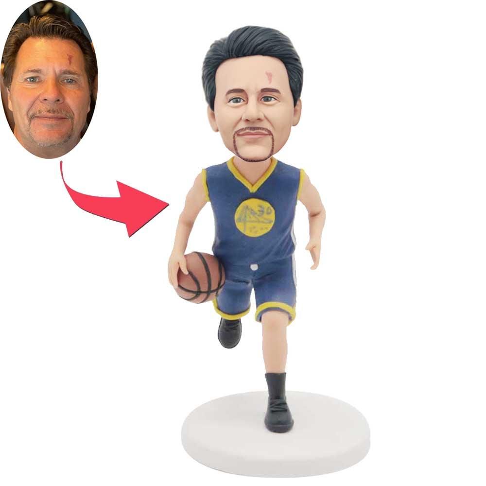 Custom Male Basketball Player Bobbleheads In Blue Tracksuit Holding A Basketball