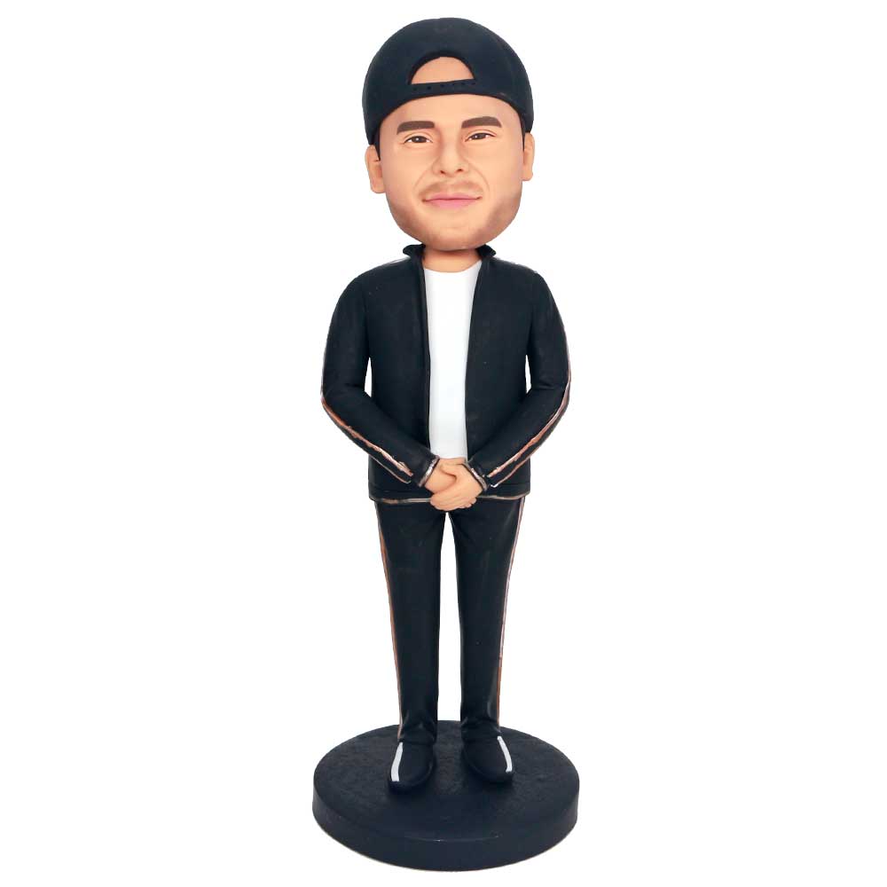 Custom Male Bobbleheads In Black Sports Suit