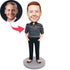 Custom Male Bobbleheads In Black Striped T-shirt