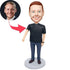 Custom Male Bobbleheads In Black T-shirt And One Finger Pointing Forward