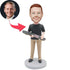 Custom Male Bobbleheads In Black T-shirt With A Skateboard