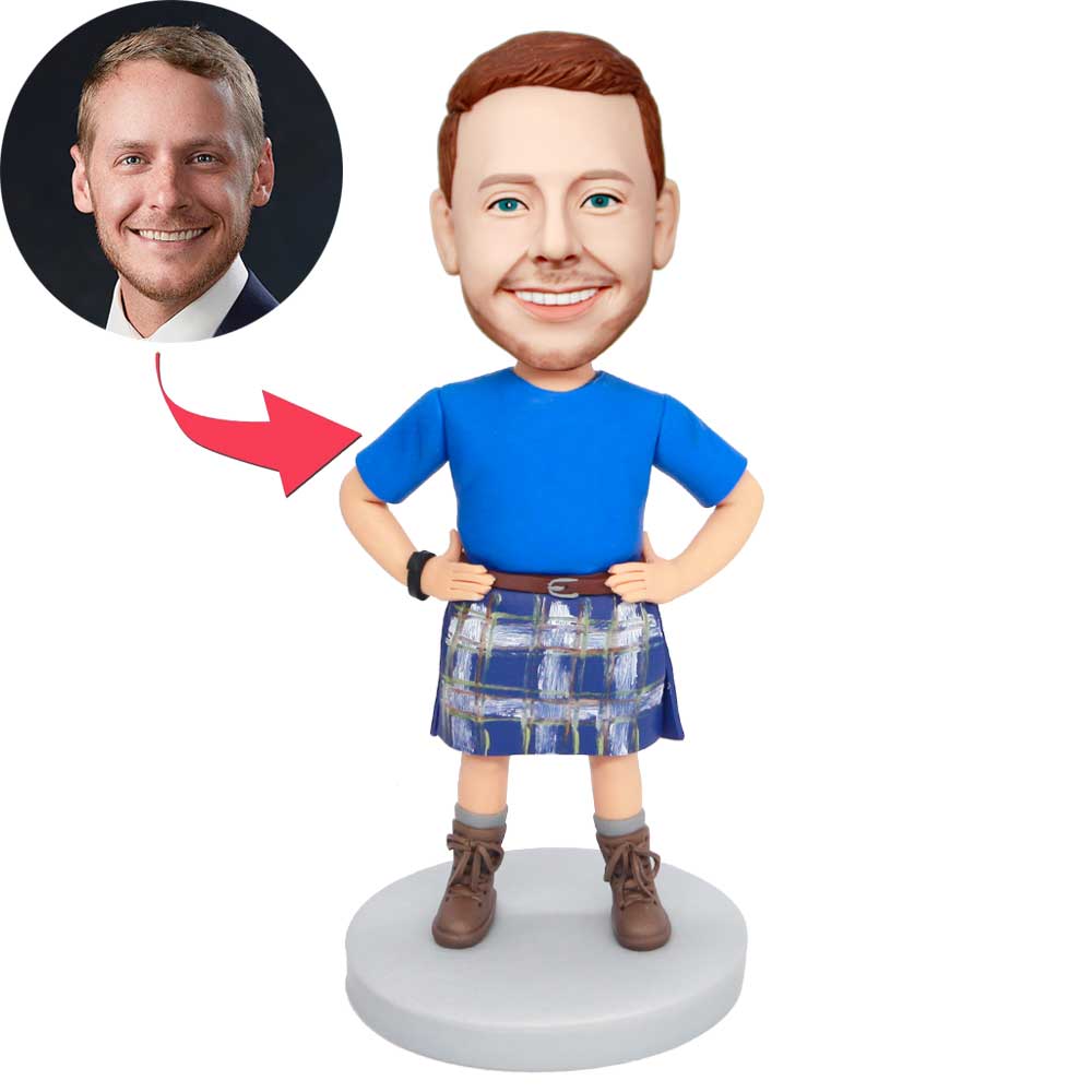 Custom Male Bobbleheads In Blue Scottish Dress