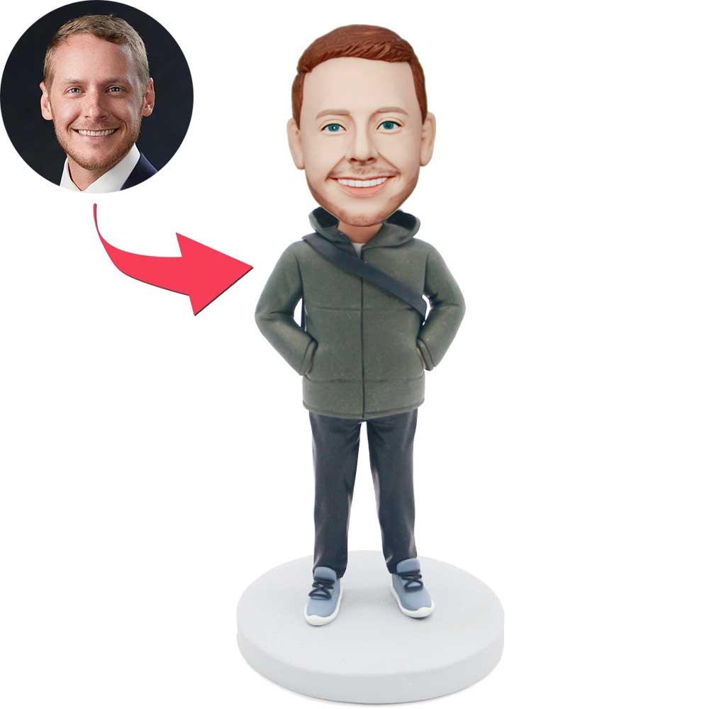 Custom Male Bobbleheads In Dark Green Sweater