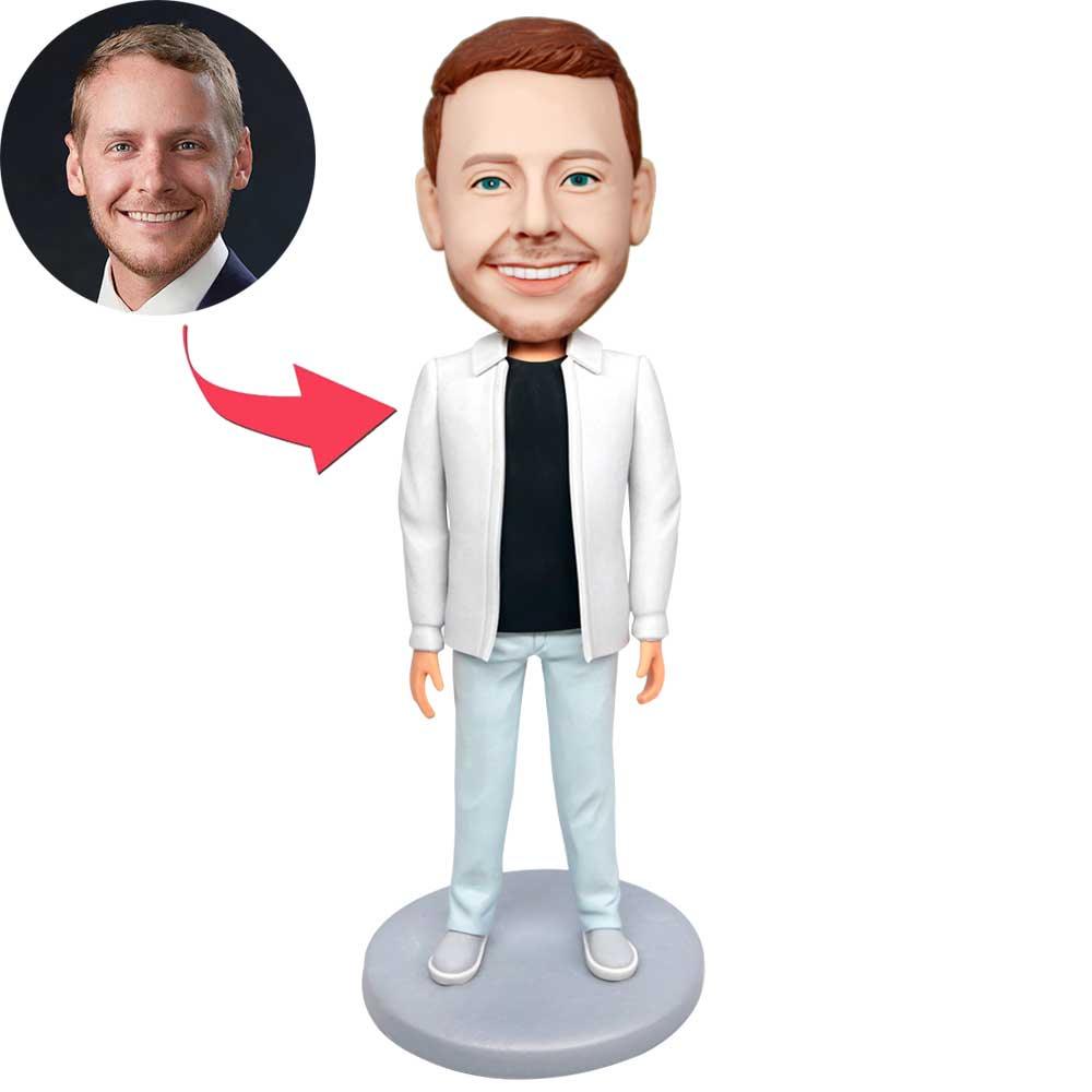 Custom Male Bobbleheads In Grey Jacket