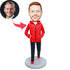 Custom Male Bobbleheads In Red Coat And Hands In Pockets