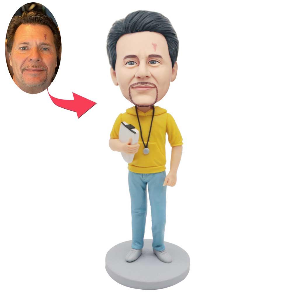 Custom Male Coach Bobbleheads In Yellow Short Sleeve