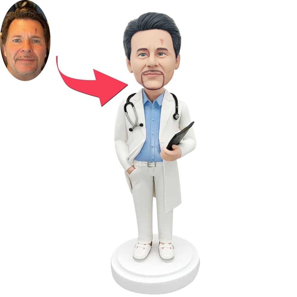 Custom Male Doctor Bobbleheads Holding Medical history