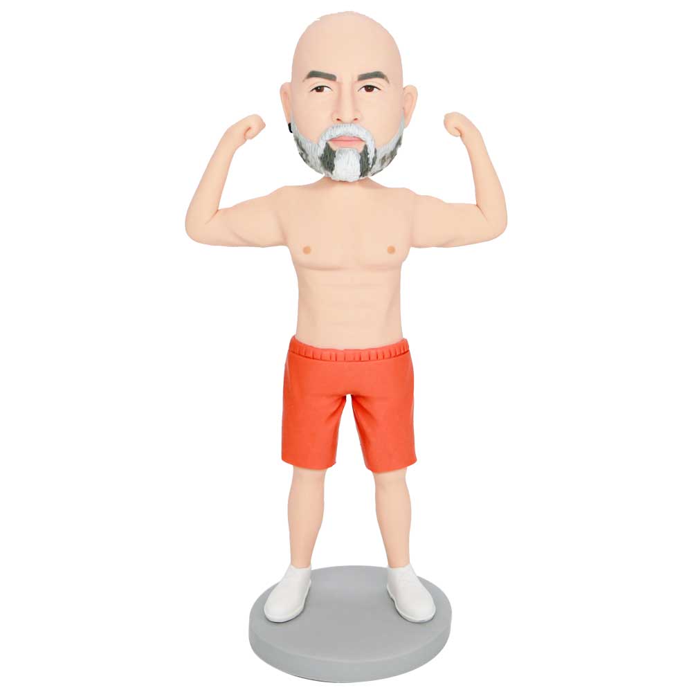 Custom Male Fitness Coach Bobbleheads In Orange Shorts