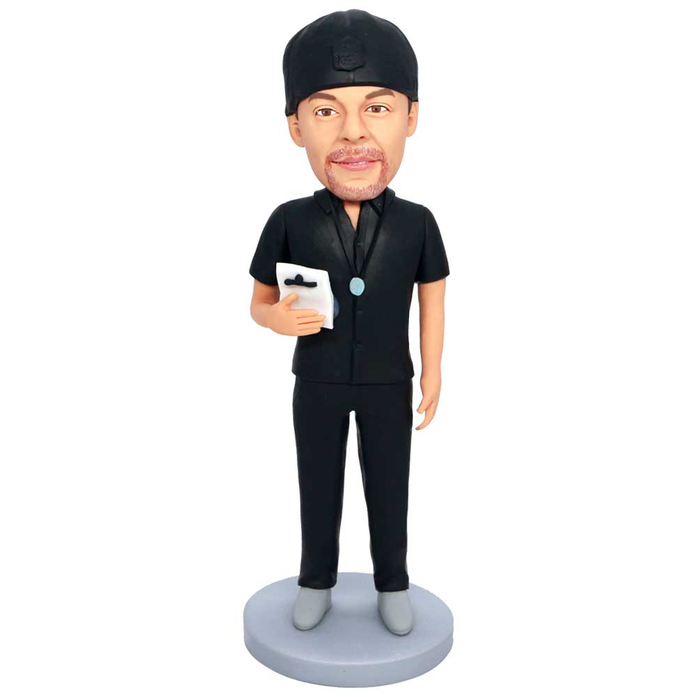 Custom Male Football Coach Bobbleheads In Black Short Sleeves