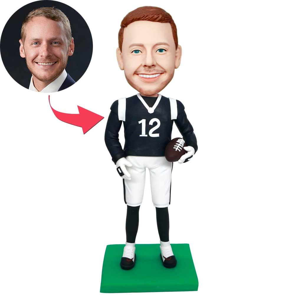 Custom Male Football Player Bobbleheads Holding Rugby