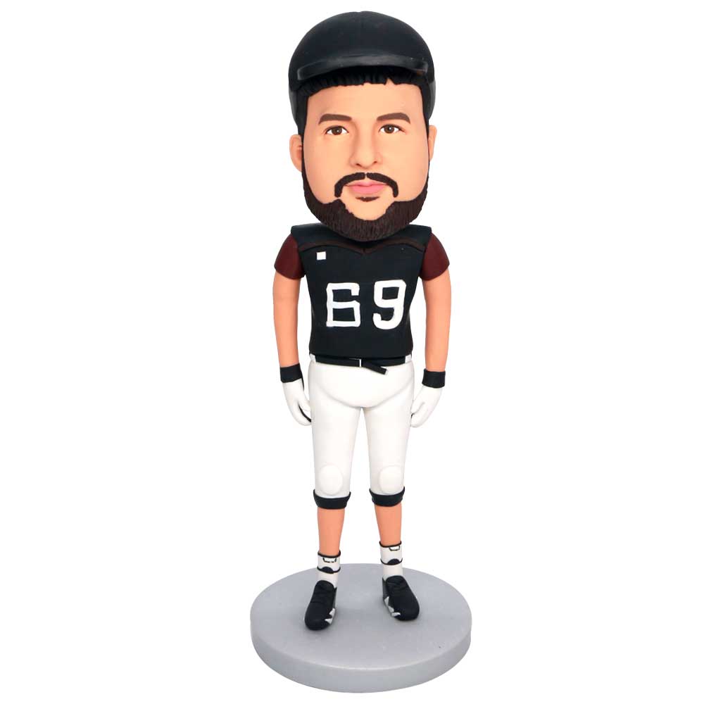 Custom Male Football Player Bobbleheads In Black Team Uniform