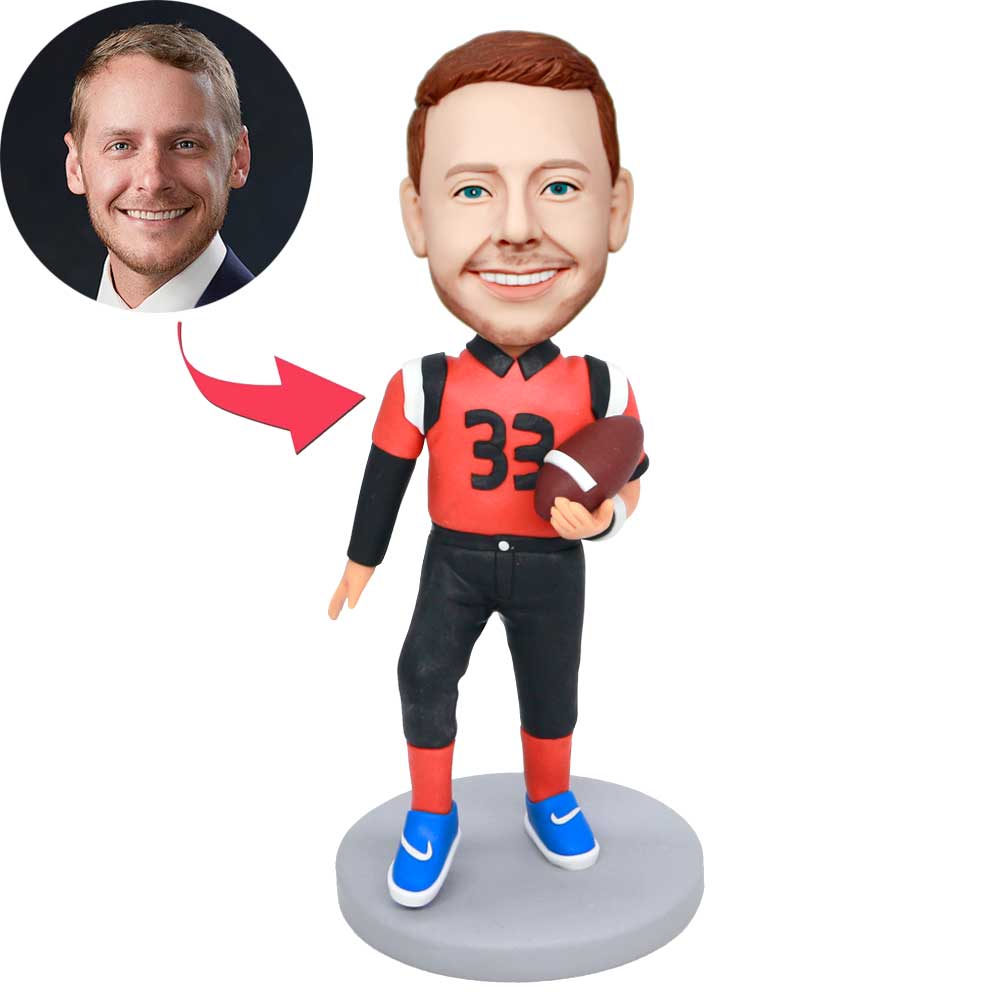 Custom Male Football Player Bobbleheads In Professional Sportswear Holding Rugby