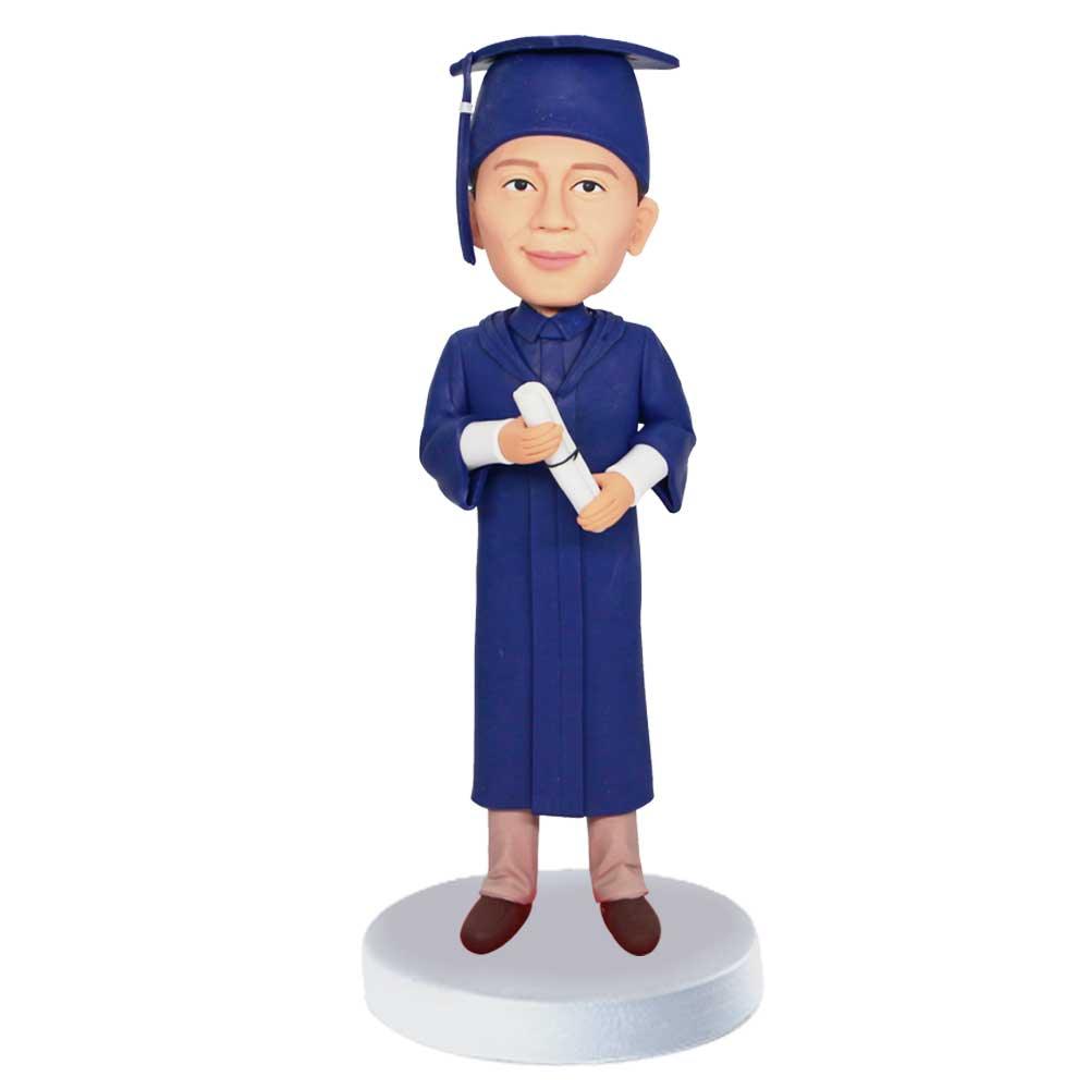 Custom Male Graduates Bobbleheads In Navy Blue Gown