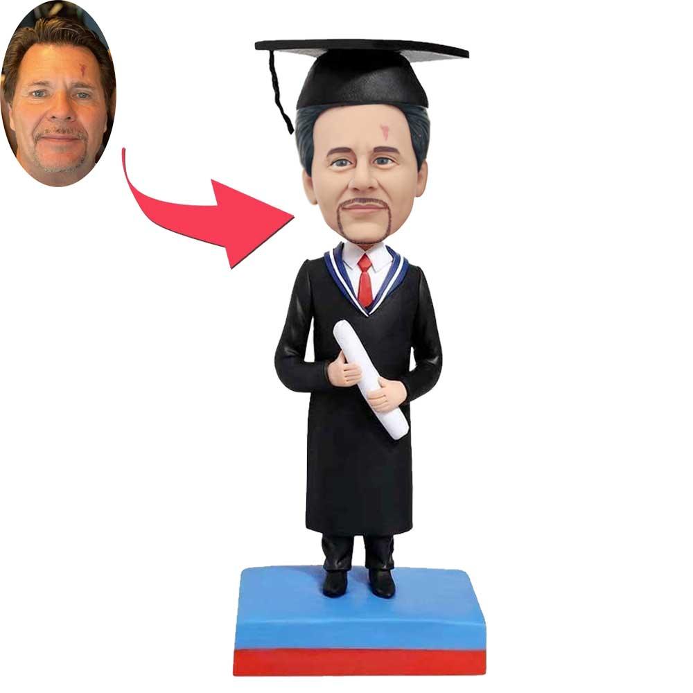 Custom Male Graduation Bobbleheads In Black Gown