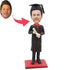 Custom Male Graduation Bobbleheads In Black Gown Holding A Diploma
