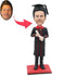 Custom Male Graduation Bobbleheads In Black Gown Holding A Diploma