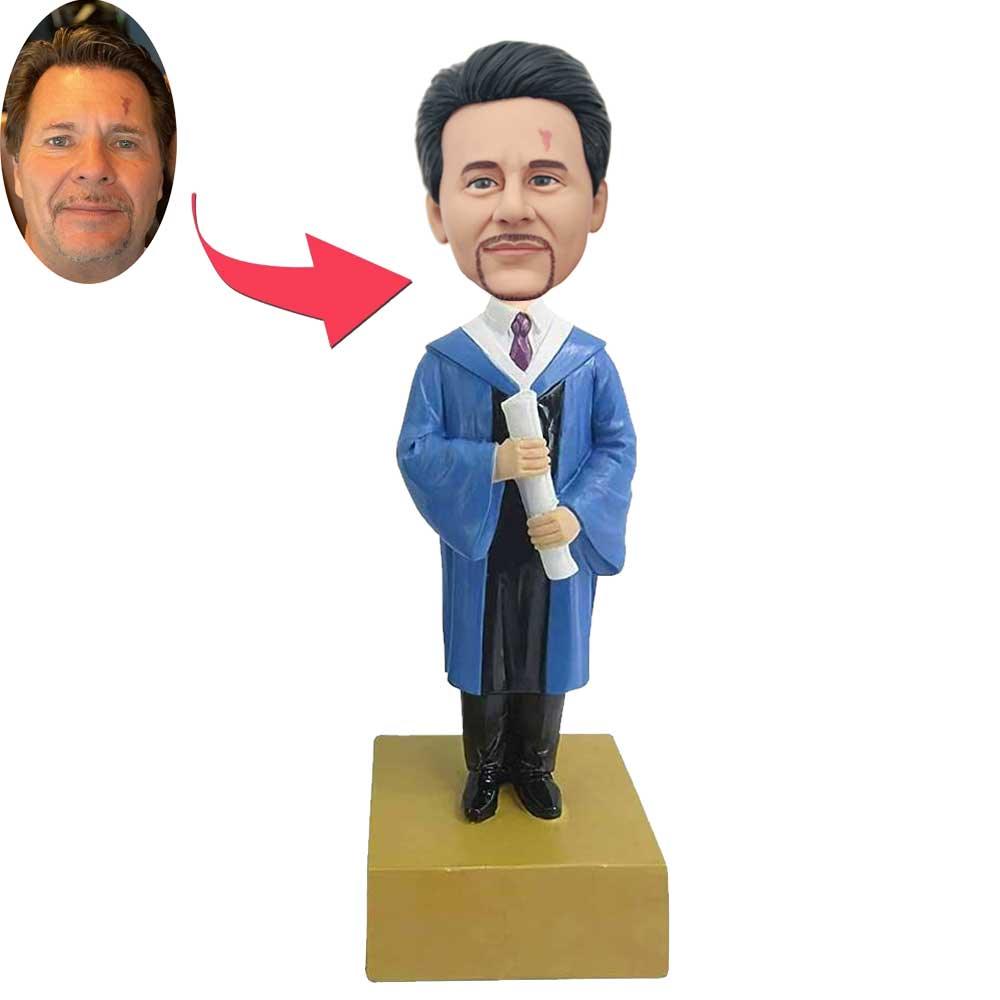 Custom Male Graduation Bobbleheads In Blue Gown