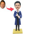 Custom Male Graduation Bobbleheads In Dark Blue Gown Holding A Diploma