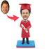 Custom Male Graduation Bobbleheads In Red Graduation Gown With Diploma