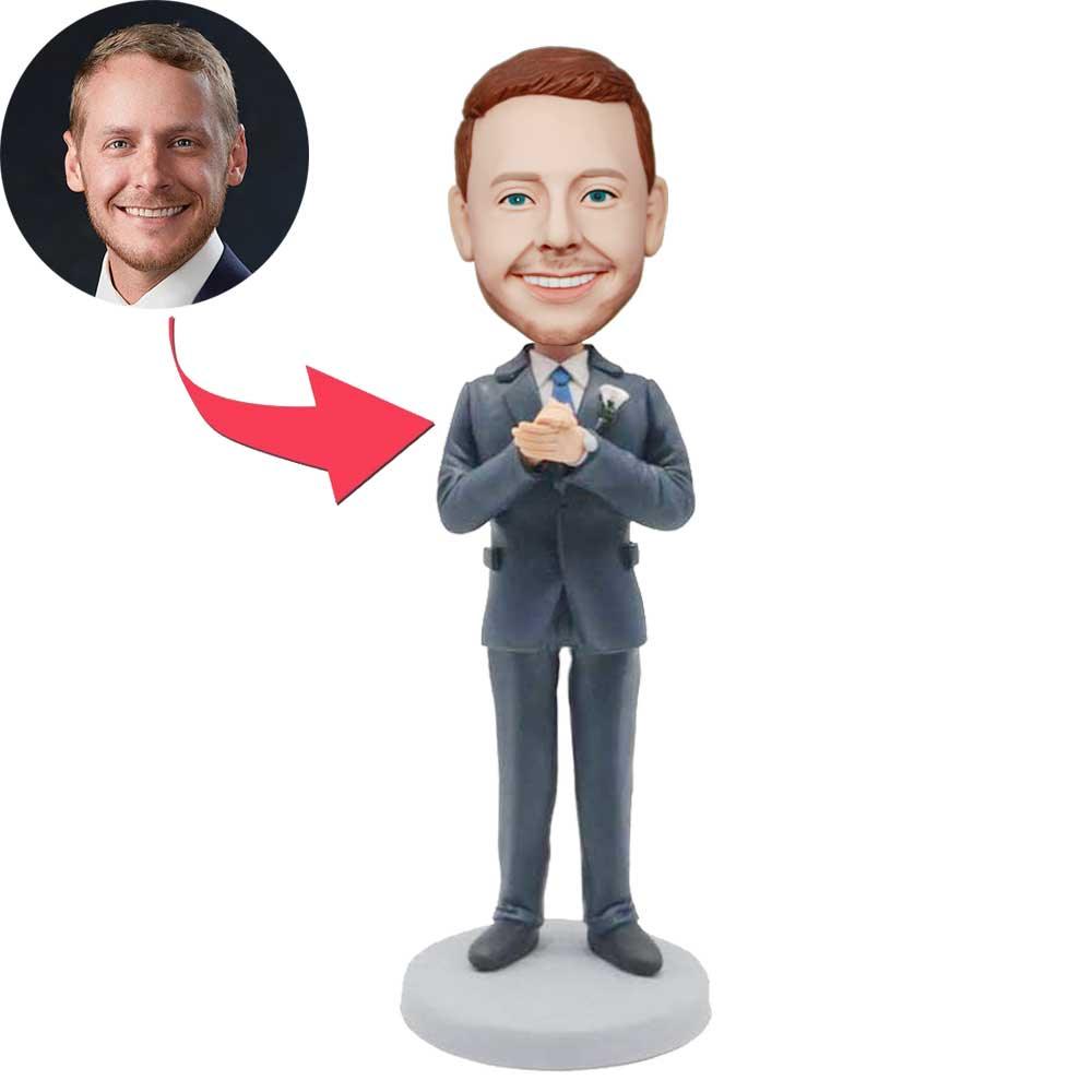 Custom Male Groomsmen Wedding Bobbleheads Two Hands Are Clasped
