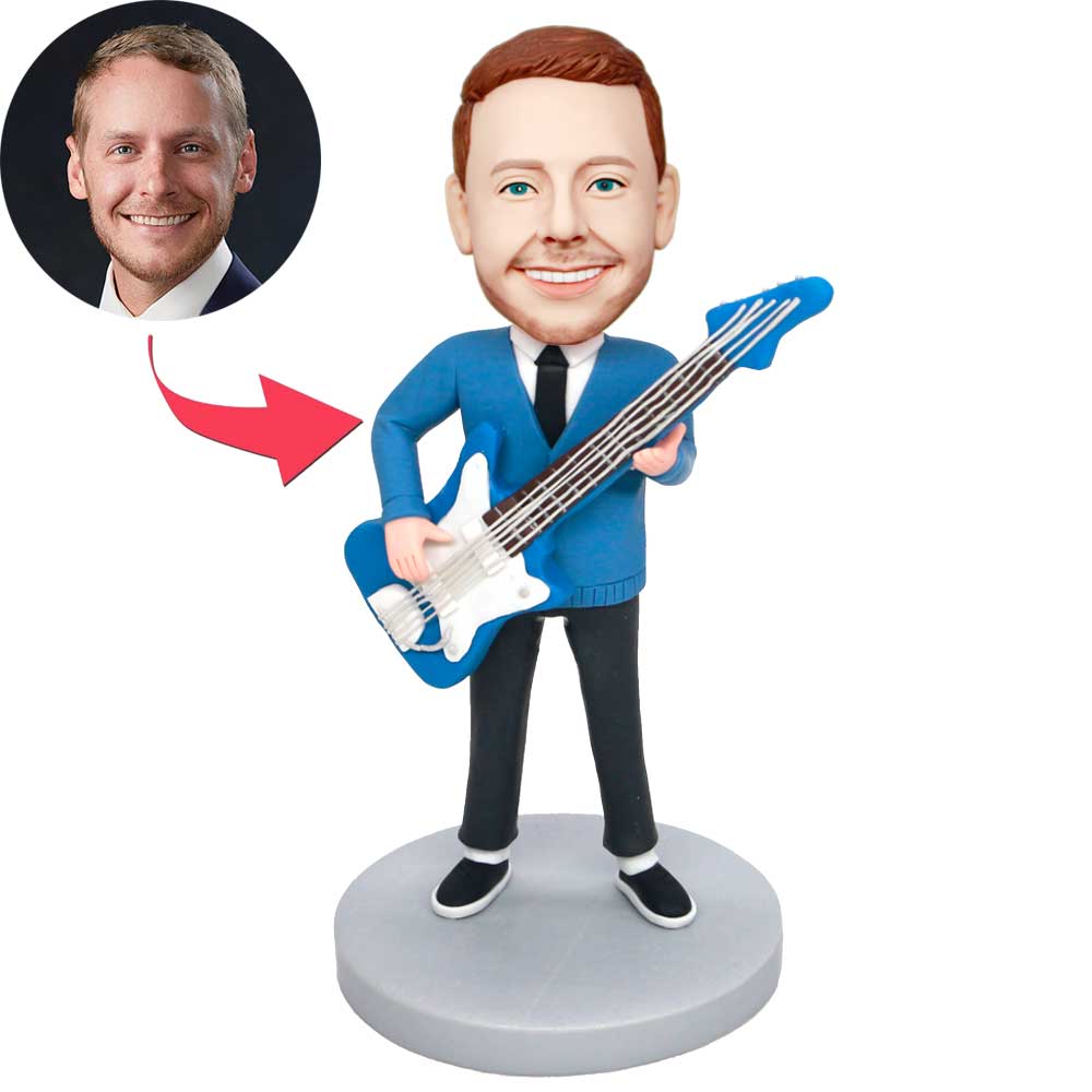 Custom Male Guitarist Bobbleheads In Blue Coat