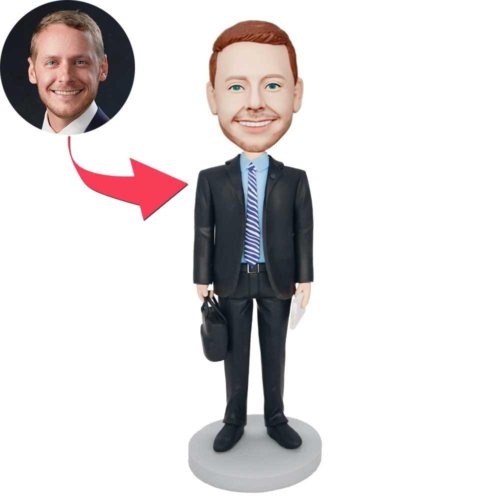 Custom Male Lawyer Bobbleheads In Black Suit Carrying A Briefcase