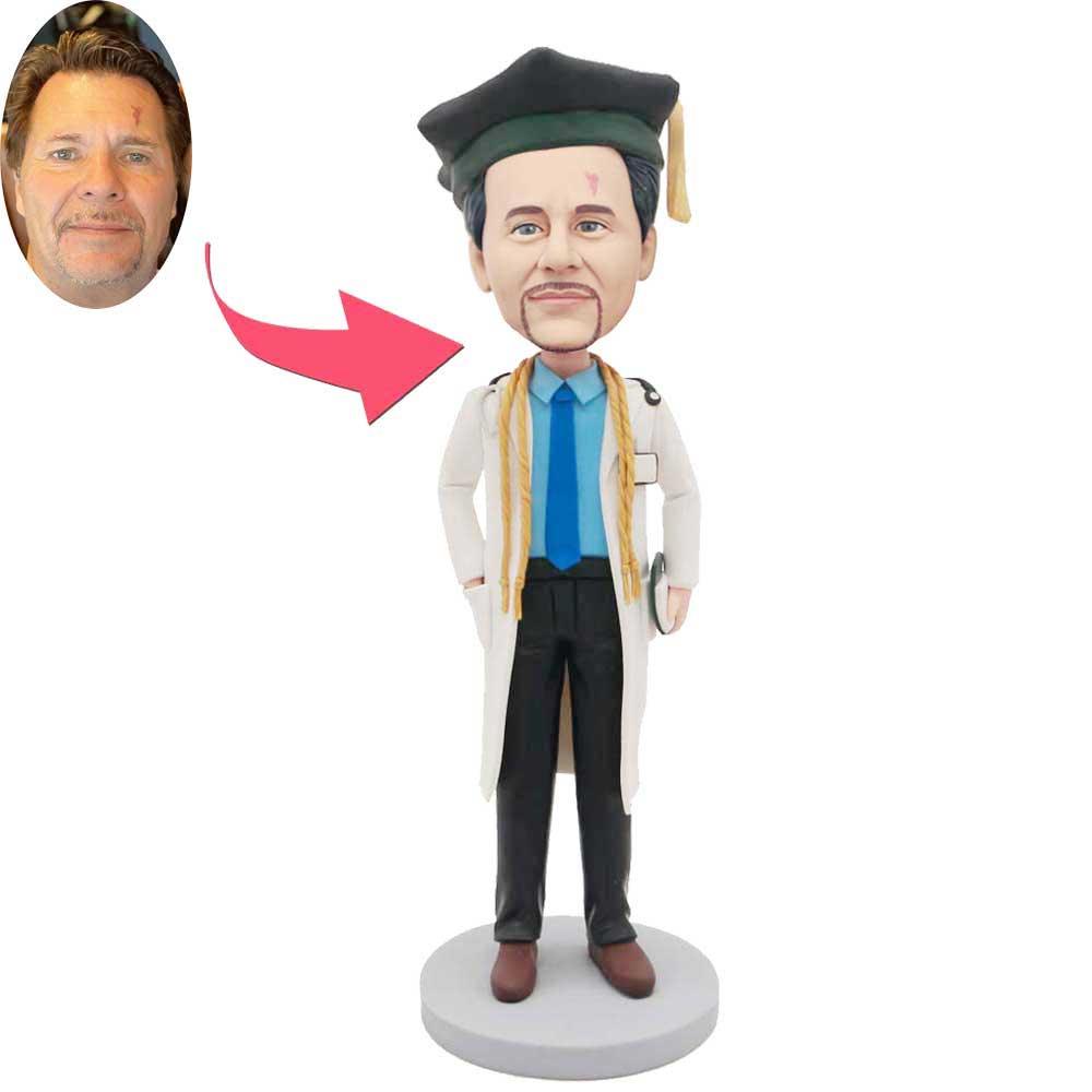 Custom Male Medical Graduation Bobblehead In White Coat