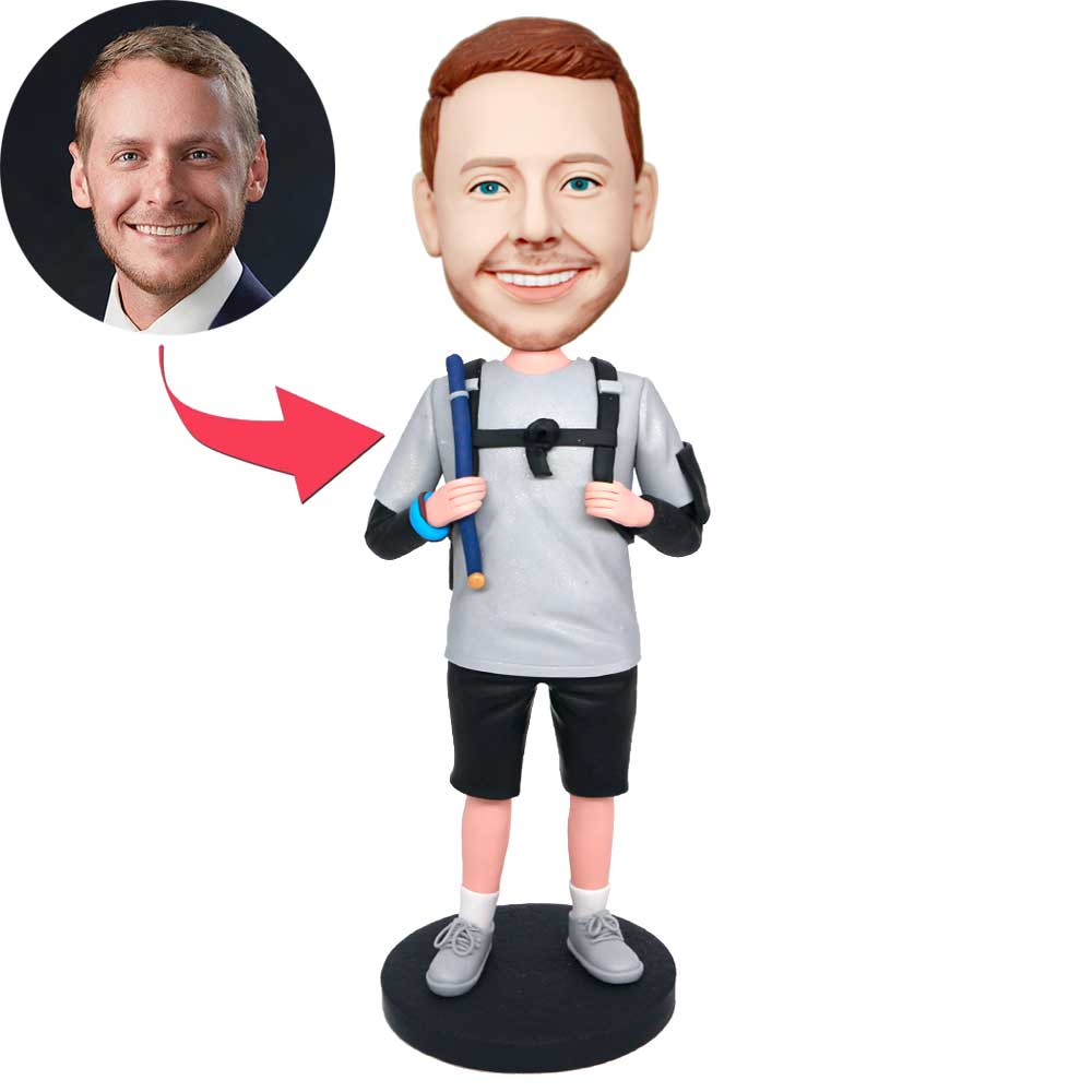 Custom Male Mountaineer Hiker Tourist Bobbleheads With Backpacks