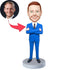 Custom Male Office Best Boss Bobbleheads In Blue Suit And Chest With Arms