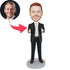 Custom Male Office Staff Bobbleheads In Black Suit With Thumbs Up