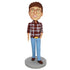 Custom Male Office Staff Bobbleheads In Plaid Shirt And Jeans