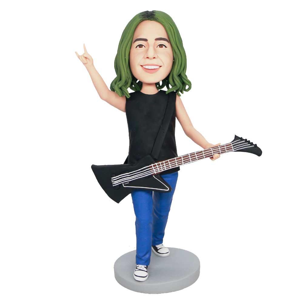 Custom Male Rock Singer Bobbleheads Holding Electric Guitar