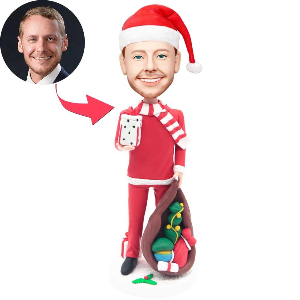 Custom Male Santa’s Helper Bobbleheads With Christmas Gifts