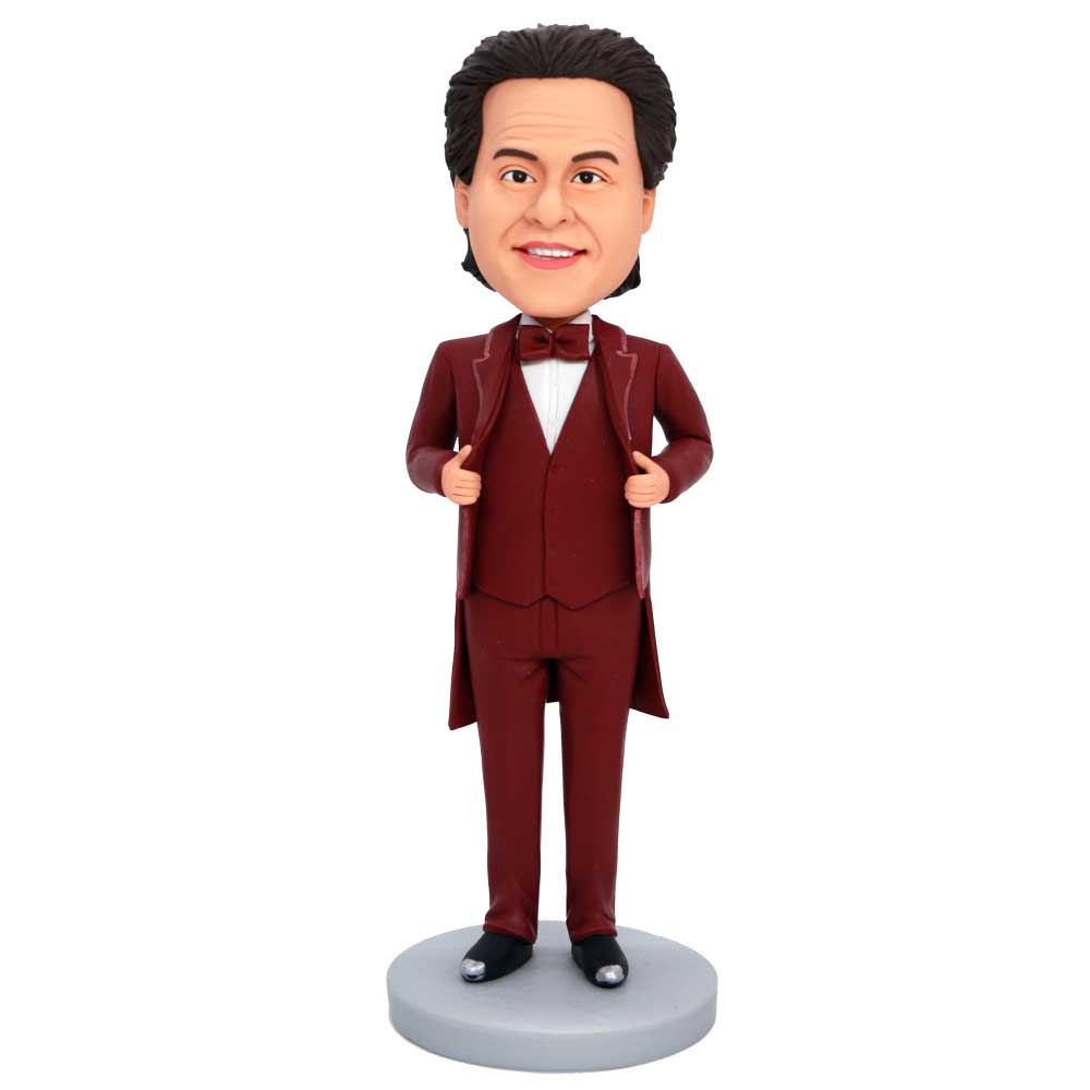 Custom Male Singer Bobbleheads In Dark Red Costume