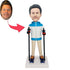 Custom Male Skier Bobbleheads In Professional Ski Suit With Snowboarder