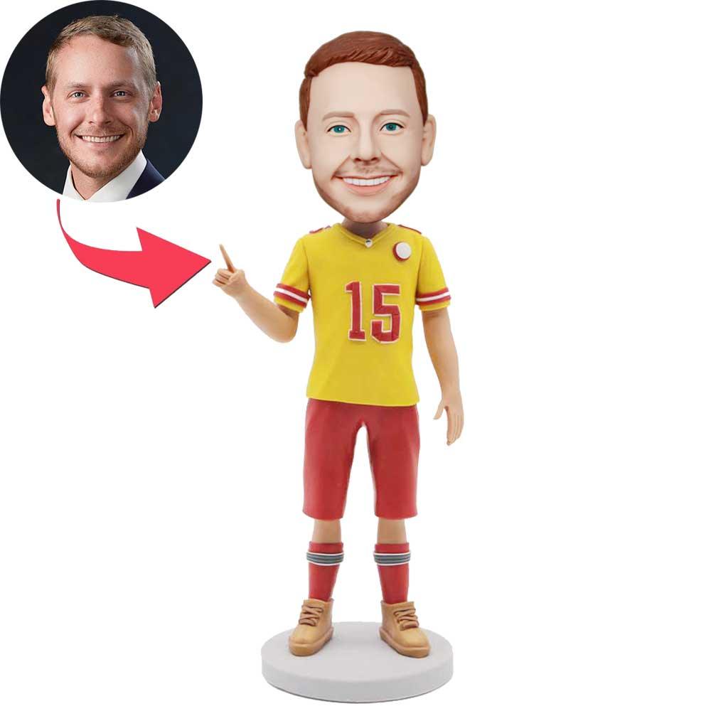 Custom Male Soccer Player Bobbleheads In Yellow Tracksuit And Red Pants