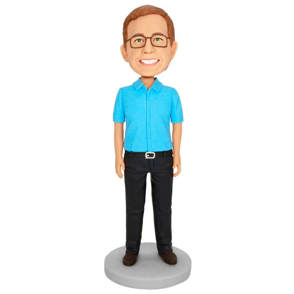 Custom Office Male Bobbleheads In Blue Shirt