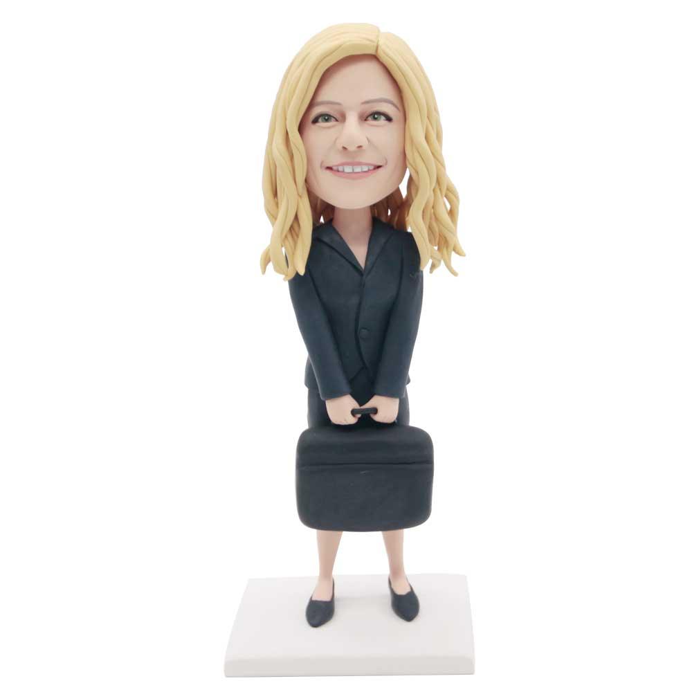 Custom Professional Female Lawyer Bobbleheads In Suit Carrying Briefcase