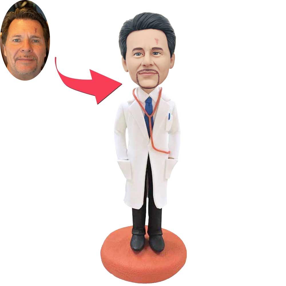 Custom Professional Male Doctor Physician Bobbleheads In White Coat