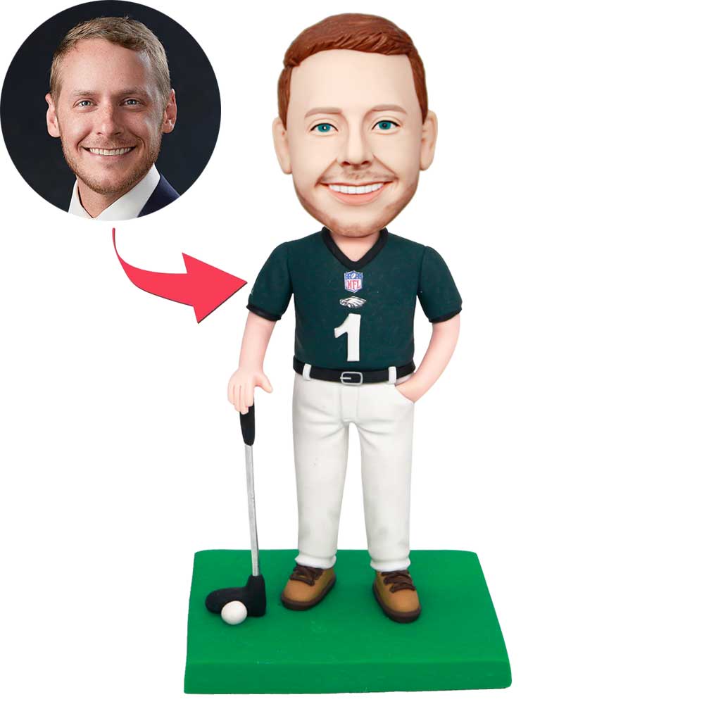 Custom Professional Male Golfer Bobbleheads In Philadelphia Eagles Jersey